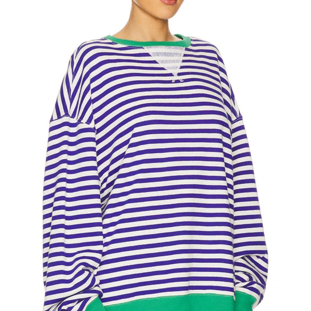 Free People Classic Striped Crew in Sand Dollar Combo Size XS NWOT Retail $98 - Picture 2 of 7